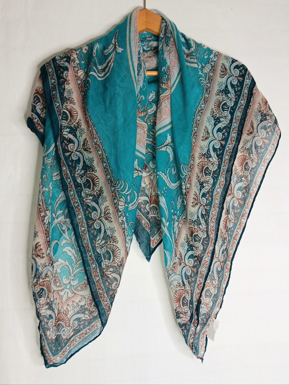 Charlotte Daniel Scarf Blue Damask Print Light Weight Scarf Womens